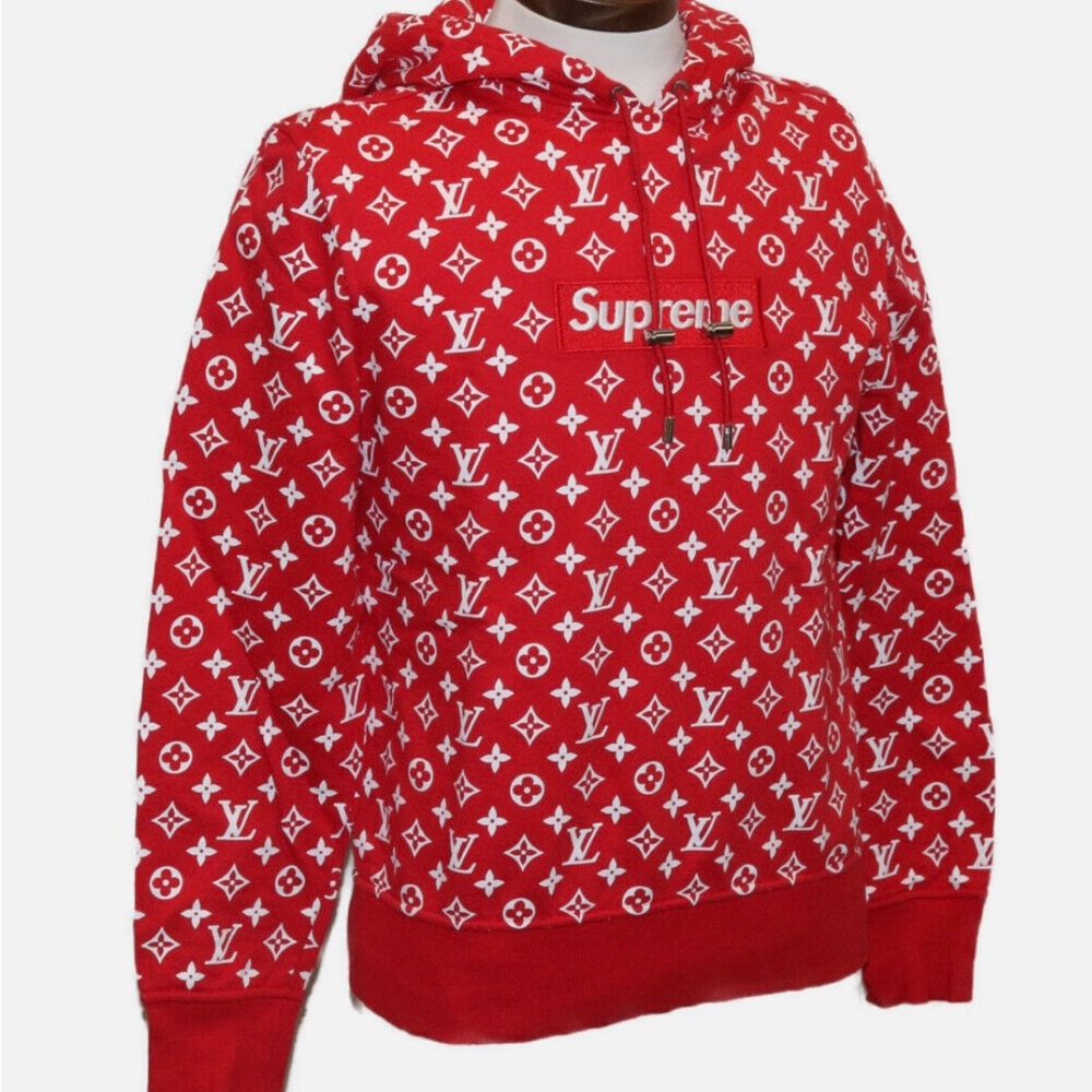 Louis Vuitton Supreme Limited Edition collaboration red sweatshirt with hoodie